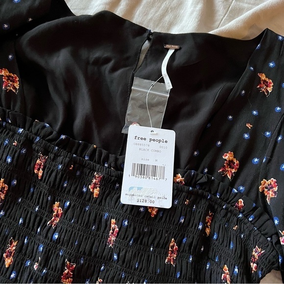 FREE PEOPLE Black Two‎ Faces Smocked Floral Combo Small Casual Dress NWT - Picture 8 of 8
